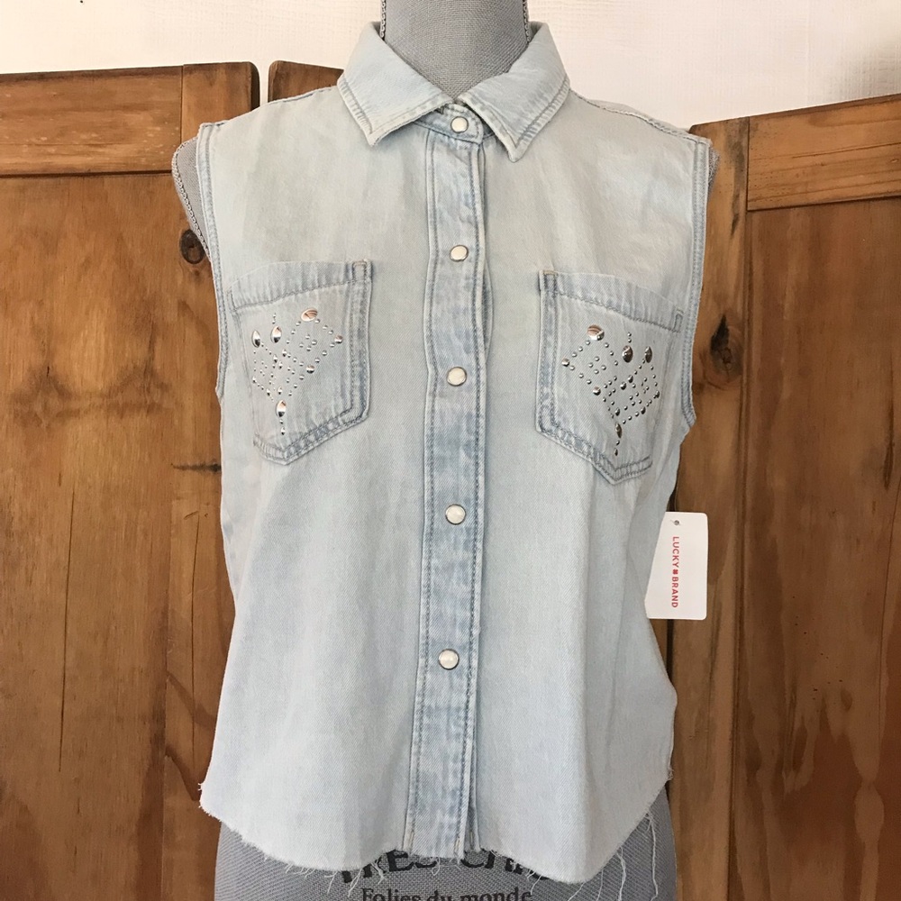 Lucky Brand Button Down Embellished Top